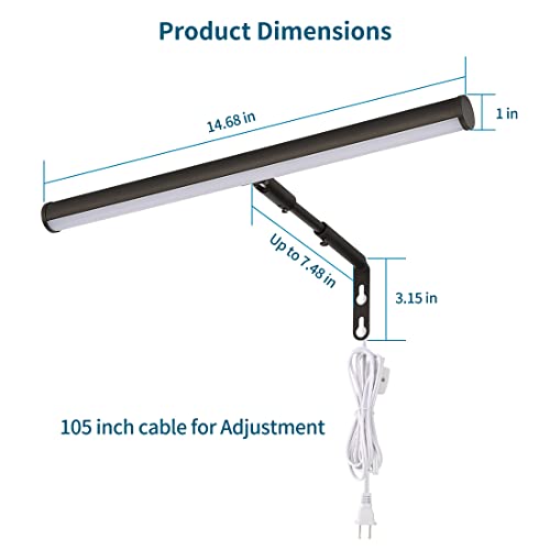 Xbuyee Led Picture Lights For Paintings Plug In, 14 Inch 4W Adjustable Art Light Gallery Wall Light For Display Art Work, Oil Rubbed Bronze Finish, Cri90+, 3000K Warm White, Etl Listed #TOP4