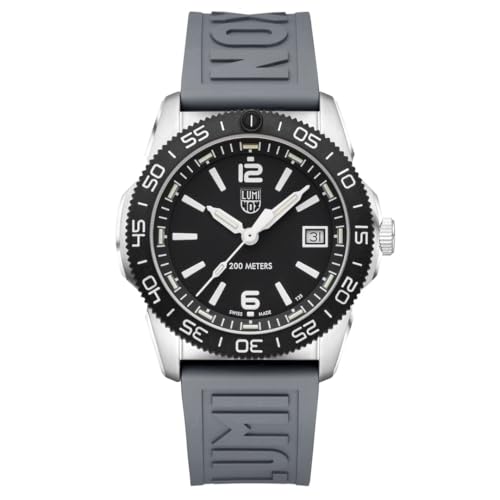 Luminox Pacific Diver XS.CA22M Watch, 39mm Stainless Steel Case, Black CARBONOX™ Bezel, Date Window, Grey Nitrile Rubber Strap, 200M Water Resistant, Sapphire Crystal, Night Visibility