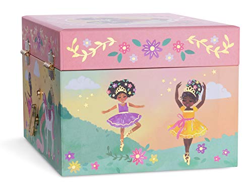 Jewelkeeper Girl's Musical Jewelry Storage Box With Black Ballerina, Little Queen Design With Gold Foil, Swan Lake Tune #TOP4