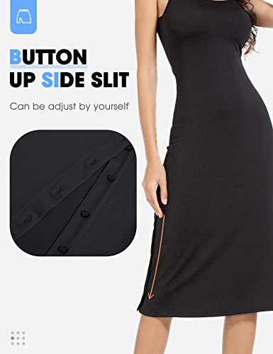 MANCYFIT Full Slip Dress for Women Spaghetti Strap Under Cami Slit Soft Sleeveless Nightgowns (Large, Black) - Thumbnail 3