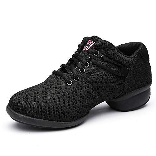 HIPPOSEUS Zapatillas de Baile para Mujer Zapatillas Deportivas Zapatillas de Deporte de Malla Gimnasia Moderna y Deportiva Zapatillas de Ocio Jazz Gimnasia para Exteriores,Modello T10,Nero,EU 36