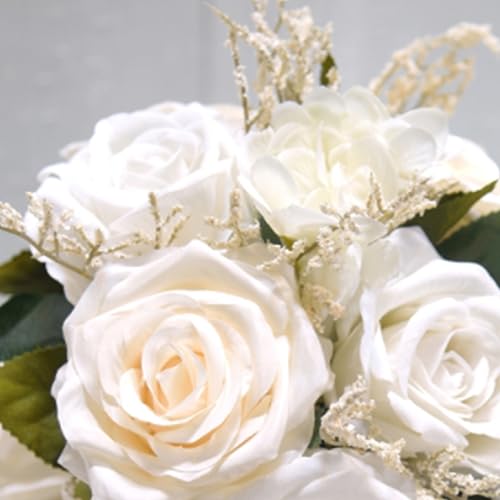 LESING Bridal Wedding Bouquets Artificial Rose Flowers Bouquet Handmade Romantic Wedding Bouquets for Bride Bridesmaid Holding Flowers (Bouquet-Rose White 1)