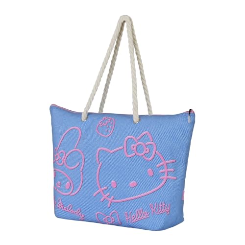 Karactermania Sanrio Hello Kitty Denim-Borsa da Spiaggia Soleil, Blu, 52 x 37 cm