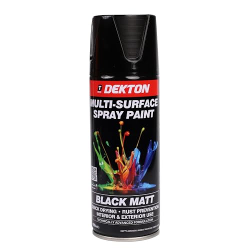 DEKTON Quick-Dry Aerosol Spray Paint, Interior And Exterior Usage – Black Matt for Metal, Wood, and Plastic |Rust Prevention|Ideal for Fixtures Furniture's Components Projects