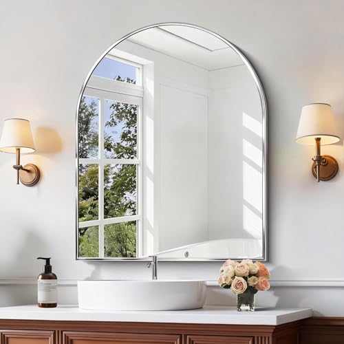 CIRCUMI Arched Wall Mirror, 30"x36" Silver Arched Mirror with Tempered Glass, Metal Frame, Large Size for Bathroom, Living Room,Entryway,Over Sink, Arch Mirror for Decor,Shatterproof&Crystal-Clear by CIRCUMI - Used condition - Image 2