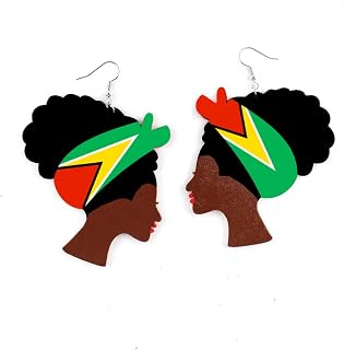 Caribbean Flag Drop Earrings for Black and Brown Skin Women | Afro Wood Dangle Earrings | Christmas Gift | Jamaica Barbados Antigua Grenada St Kitts Lucia Vincent Bahamas Guyana Trinidad Haiti USVI