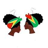 Caribbean Flag Drop Earrings for Black and Brown Skin Women | Afro Wood Dangle Earrings | Christmas Gift | Guyana Guyanese GUY