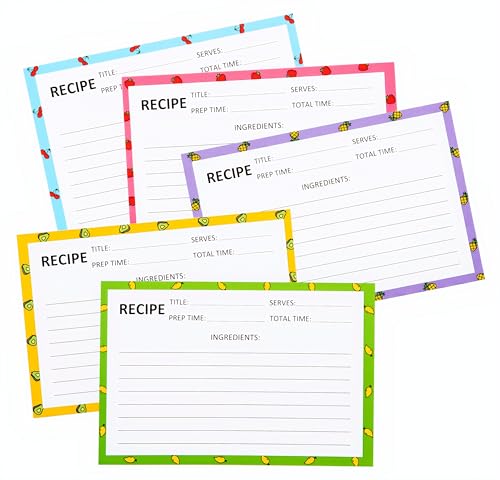 Recipe Cards 50 PCS 4x6inch Double Sided Thick Card Stock Original 5 Fruit Design Fit with Recipe Binder Recipe Box Gift for Bridal Shower Wedding Housewarming