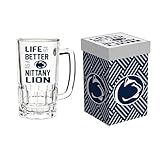 Team Sports America NCAA Penn State Glass Mugs, 18 oz. Beer Drinking Glasses with Handle, Glass Tankard Cup with Gift Box, Traditional Stein For Bar, Alcohol, Beverages, Coffee, Teas