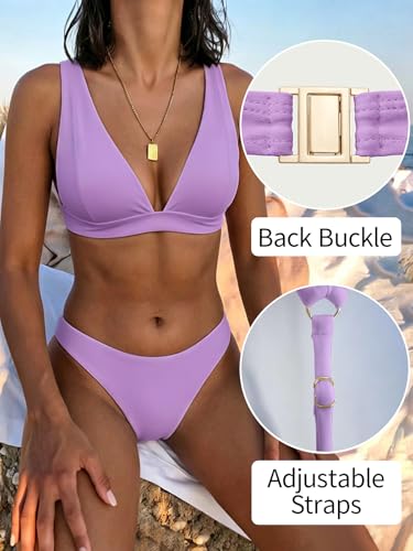 Image of Bathing Suits for Women Deep V Neck Sexy Two Piece Bikini Sets for Women Thong Halter Cheeky Swimsuit