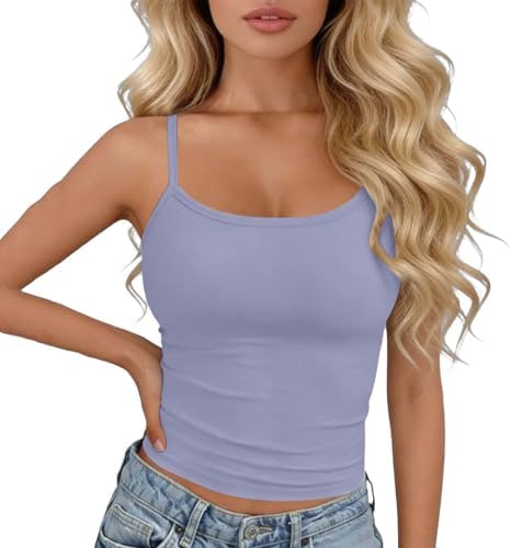 Tank Tops for Women 2026 Sleeveless Scoop Neck Shirts Loose Fit Casual Beach Clothes Summer Going Out Camisole Shirts Plus Size Tank Tops for Women Purple Free Size