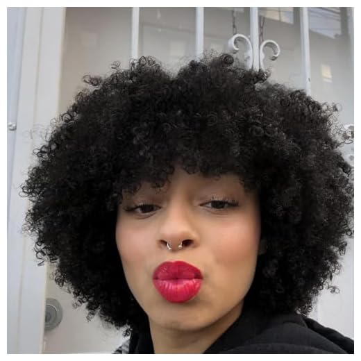 Queentas 8"# 1B Korta afro-trassliga lockiga peruker med äkta hår gratis hårnät för kvinnor (naturliga böjda lockar)