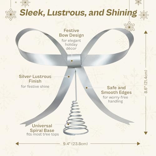 HUTHDAK Large Silver Bow Christmas Tree Topper,9.4 Inch Metal Tree Topper,Silver Bow Christmas Decorations for Xmas Home Decor Holiday Party Indoor Outdoor Shop Office by HUTHDAK - Image 2