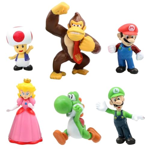 Figuras Decoración Cake Topper, 6PCS Adorno de Tarta de Dibujos Animados Mini Figuras para Tartas Bros Cake Topper Tarta Decoración para Fiesta de Cumpleaños Infantil, Baby Shower