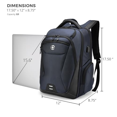 Image of Swissdigital Design Men's Laptop Backpack for College and Business Travel with Integrated USB Charging Port and RFID Protection Fits Laptops up to 15.6 inch, Blue | SD1695-12