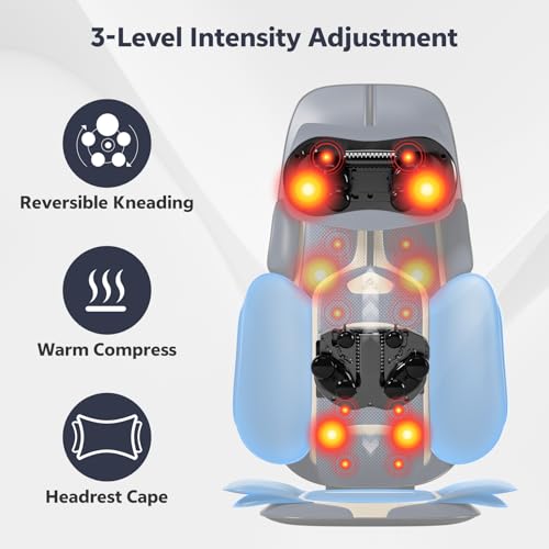 CLORIS Neck Back Massager with Heat, Automatic Adjustable Neckrest, 3D Shiatsu Compress & Rolling Massage Chair Pad for Full Body Relaxation, Home Office Chair Use, Gift for Family & Friends Blue&Gold by CLORIS - Image 4