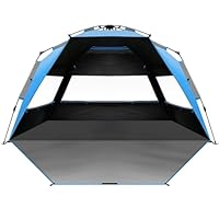 OutdoorMaster Beach Tent with Blackout Shelter Technology, Portable Sun Shade Shelter 4 Person, Pop Up Beach Tents with UPF 50+ UV Protection, 9.5mm Thick Pole, 3 Ventilating Mesh Windows -Blue