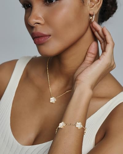 PAVOI 14K Gold Plated Clover Bracelets for Women - Flower Four Leaf Clover Bracelet - Mother of Pearl & Onyx Gemstone Lucky Flower Design - Adjustable Trendy Jewelry Gifts3