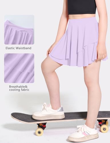 Girls Tennis Skirts Layered Ruffle Athletic Flowy Skirts with Pocket Skorts for Girls 5-14Y4