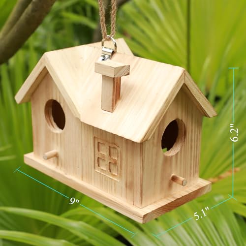 STARSWR Bird House Outdoors Hanging Bird House for Outside - Unfinished Wooden Birdhouse for Painting - Sheltered Warm Place for Small Humming Bird House- Easy to Clean