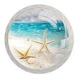 NEWzone 4 Pack Dresser Drawer Cabinet Knobs Starfish Coast Sea Shells Round Shape Crystal Glass Knob