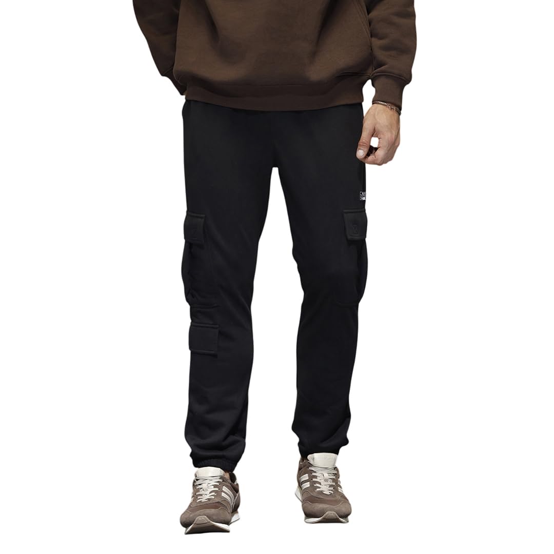 wrogn Men's Cotton Blend Knit Joggers | Cut and Sew Design | Straight Fit-picture-14