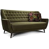 CAVADORE 3-Sitzer-Sofa Abby / Retro-Couch im Samt-Look mit Knopfheftung / 183 x 89 x 88 / Samtoptik, grün