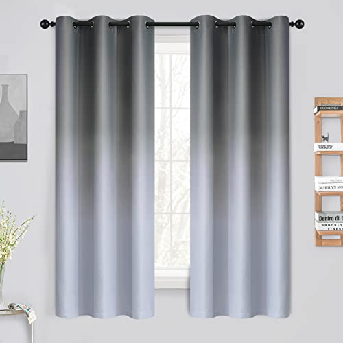 Yakamok Light Blocking Gradient Color Curtains Grey Ombre Blackout Curtains Room Darkening Thermal Insulated Grommet Window Drapes for Living Room/Bedroom (Grey, 2 Panels, 42x63 Inch)