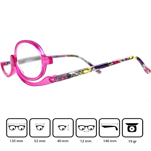 Mini Brille Okulary kosmetyczne z klapką z soczewkami, stylowa pomoc powiększająca, lekkie okulary kosmetyczne z etui ochronnym, Fioletowy, 2.0