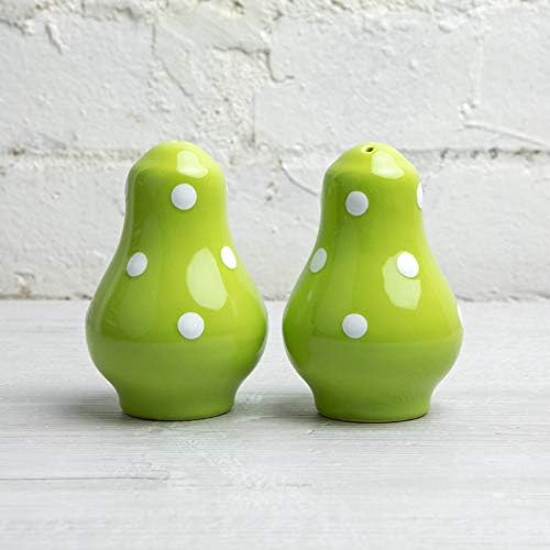 City to Cottage® Lime Green and White | Polka Dot Spotty | Handmade Hand Painted | Ceramic Salt and Pepper Pots | Shaker | Cruet Set | Holder