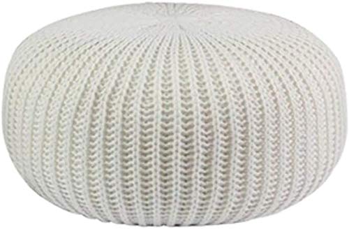 Pouf tricoté blanc 50x50x30 cm en coton pour salon