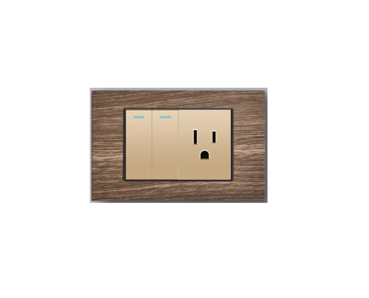 118-Type Metal Retro Wood Grain 6-Outlet Socket (110V 15A) with USB + Type-C Ports (Two switches + 3 Holes 2/1 (no Indicator))