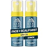 Oars + Alps Face & Scalp Sunscreen Spray Mist, SPF 35 Facial & Hair Sunscreen, Protects from Blue Light, Infused with Aloe Vera + Cucumber, Water & Sweat Resistant, Summer Splash Scent, 2pk