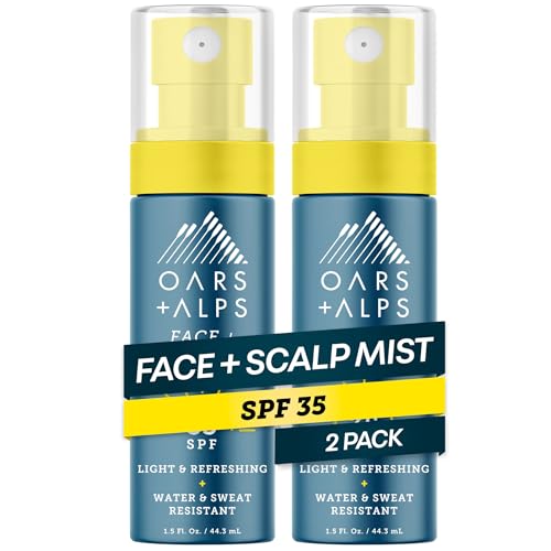 Oars + Alps Face & Scalp Sunscreen Spray Mist SPF 35 Facial & Hair Sunscreen Water & Sweat Resistant Infused with Aloe Vera + Cucumber Summer Splash Scent 1.5oz 2pk