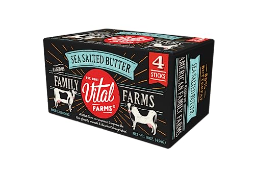 Vital Farms Butter Sticks, Sea Salted, 16 Oz, 4 X 1/4 Lb Sticks #TOP8
