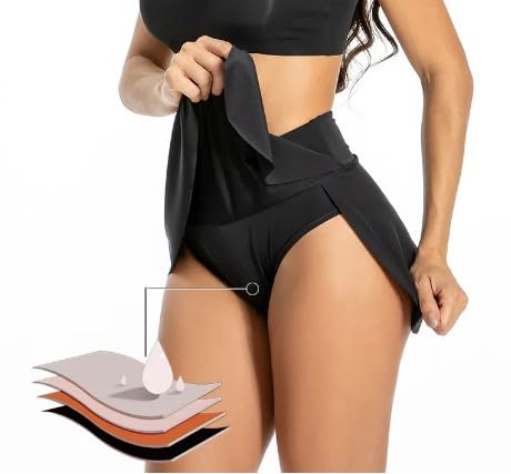 VEINTITRÉS Falda de Natación Menstrual de Verano de 4 Capas, Vestido de Playa para Mujer, Culotte Menstruelle, Traje de baño menstruales, Bikini menstruación (FR/ES, Letras, M, Regular, Alto, Negro)
