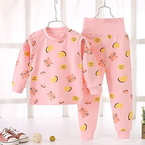 Pijama infantil para meninos e meninas bebê macio infantil rosa estampas de desenhos animados cintur