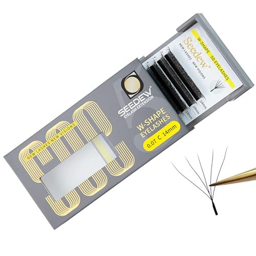 SEEDEW 5D Extensiones de Pestañas, 0,07mm C Rizo 14mm 12 Filas/Bandeja, Forma W, Mega Volumen Naturales Suaves Injerto Pestañas Postizas para Artistas Pestañas, Salón Belleza(5D-0,07-C-14mm-Negro)