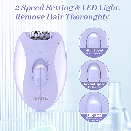 Epilator For Women, Vinsena 2 In 1 Hair Removal Epilator For Women, Cordless Ladies Electric Epilator With Epilator Head & Shaver Head, For Underarms, Legs, Arms, Bikini, With Led Light #TOP4