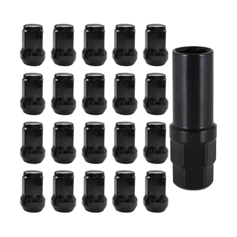 Bittwee Car Wheel Lug Nuts, 20PCS Chrome Aftermarket Closed End Duplex 6 Spline Lugnut with 1 Key, Fuel Rim Lug Nut Lock Removal Socket Replacement Tool, 1/2-20 Universal for Vehicle, Trailer Cover