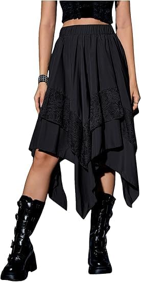 Women's Renaissance Pirate Fairy Skirt 2026 Y2k Contrast Lace Asymmetrical Midi Skirts Whimsical Clothes
