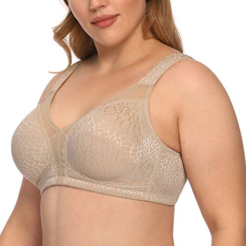Exclare Women s Full Coverage Plus Size Comfort Double Support Unpadded Wirefree Minimizer Bra (48G, Toffee)
