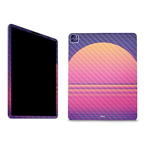 Image of MightySkins Carbon Fiber Skin Compatible with Apple iPad Pro 12.9 inch M2 6th Gen (2022) Full Wrap Kit - Synthwave Sunset | Protective Durable Textured Carbon Fiber Finish | Easy to Apply Made in The USA