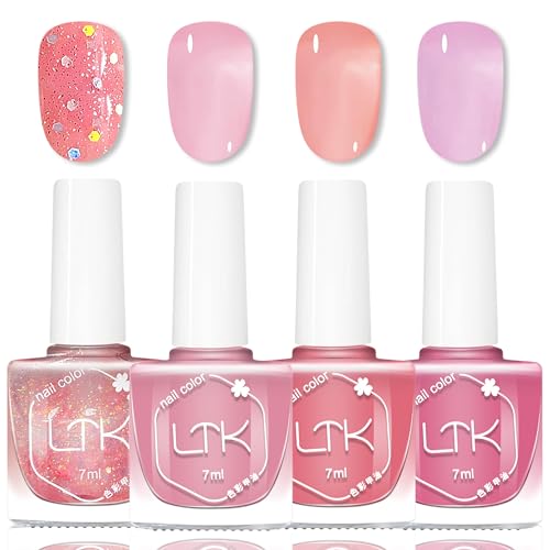 Set di 4 smalti glitterati – Asciugatura rapida e duratura a base d'acqua – Lucido per nail art fai da te – Lucido smalto colorato lucido per donne Nail Art manicure (NudeRosa)