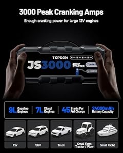 TOPDON JS3000 Car Battery Jump Starter, 3000A, Boost Mode, 9L Gas/7L Diesel — photo 3 of 6