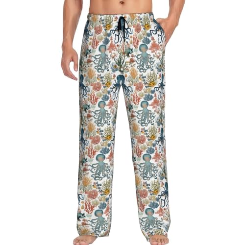 YSBKN Underwater Floral And Octopus White Men'S Pajama Pants Pjs Bottoms With Pockets Sleep Lounge Pants For Men X-Large
