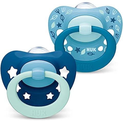 NUK Signature Baby Dummy | 6-18 months | BPA-Free Silicone Soothers | Blue Stars | 2 Count Cover