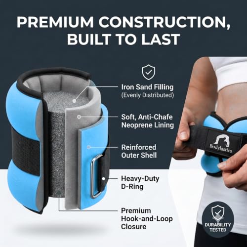Image of Bodylastics Ankle & Wrist Weights Pair for Legs & Arms, Neoprene Adjustable Strap for Men & Women, Soft & Durable for Fitness, Walking, Jogging, Aerobics, Gym & Strength Training