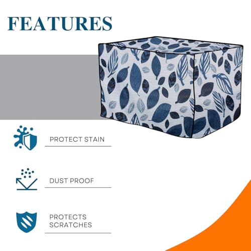 Image of PVC Microwave Oven Cover for Samsung 28L MC28H5033CK | Full Closure Zip | Waterproof & Dustproof | Attractive Digital Print | Wipe Clean | Blue Grey Leaf Design