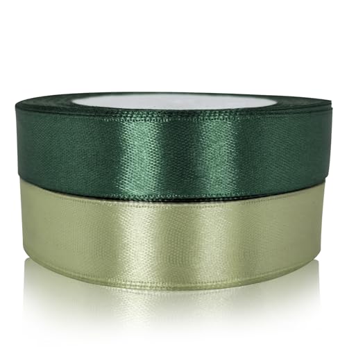 Ribbons for Crafting 20mm 2Rolls 22M Sage Green Ribbon Satin Ribbons for Gift Wrapping Hair Ribbon Wedding Car Ribbon Balloon Ribbon Cake Ribbon Decoration Christmas Ribbons for Gift Wrapping